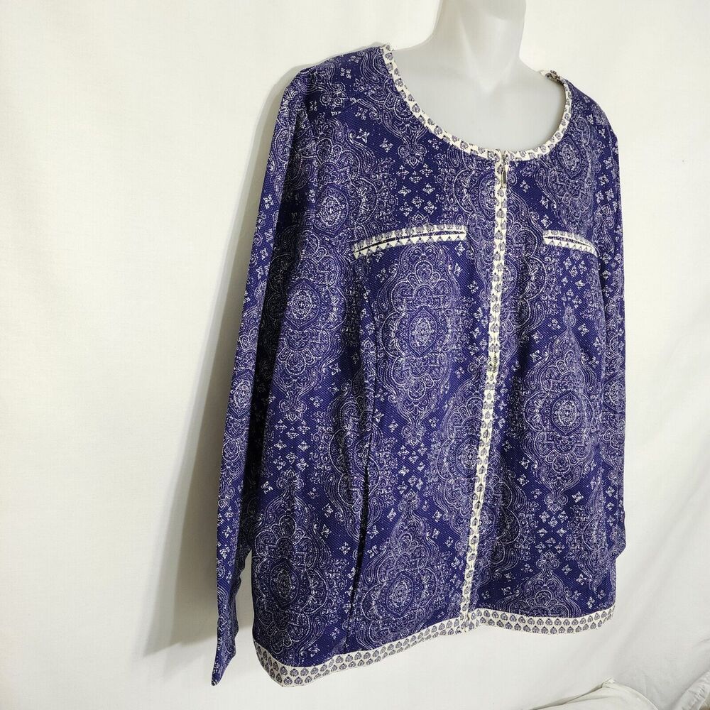 Isaac Mizrahi Live! Womens Jacket Blazer 26W Damask Mixed Print Blue White Zip - Picture 4 of 11